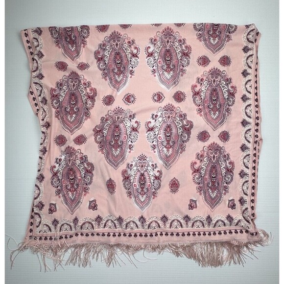 Light Pink Sheer Fringe Scarf Paisley Shawl Kimono One Size Boho - Picture 9 of 10